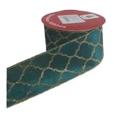 Fita Decorativa de Natal Verde Escuro com Ouro 6,3cmX10m Vivian Festas