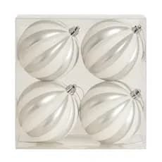 Kit Bola de Natal Decorativa Prata e Branco com Glitter 10cm 4Unid. Vivian Festas