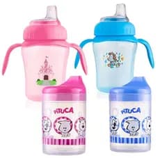 Copo Pituca 150ml e Copo C/ Alça Antivazamento Cefisa 240ml Conjunto Infância Bebê +8 Meses