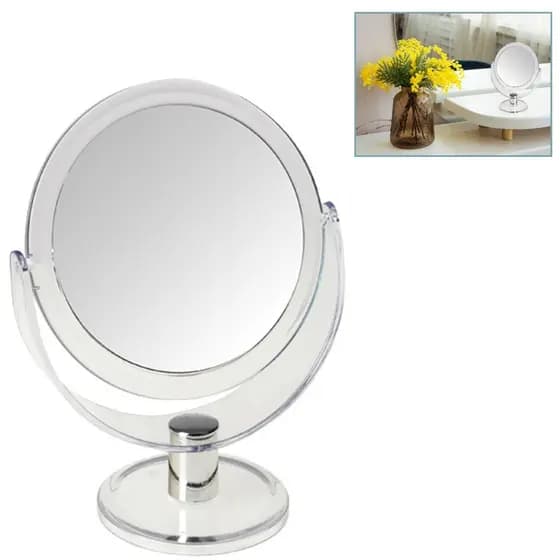Espelho De Mesa Redondo Dupla Face Acrílico 10cm Maquiagem Moldura Transparente
