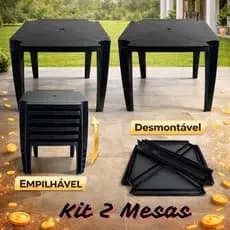 Kit 2 Mesas 70x70cm Pretas Multiuso Reforçadas e Empilháveis