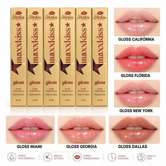 Gloss Labial Hidratante Kit 06 MaxKiss com Ácido Hialurônico Efeito Volumão Bocão - Promoção !
