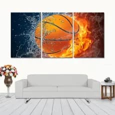 Quadro Decorativo 3 Peças Bola de Basquete Esporte Quadra Basquetebol