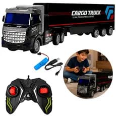 Caminhão Carreta De Controle Remoto Grande Com Bateria Recarregável