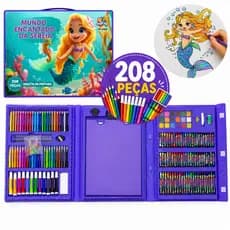 Maleta Estojo De Pintura Infantil Escolar Menina/Menino - Sereia/Dinossauro Kit Completo 208 Peças