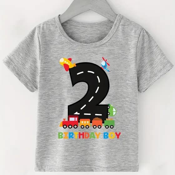Camiseta Infantil Aniversário 2 Anos Desenho Trenzinho Avião