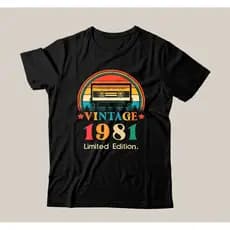 Camiseta Preta Casual  Fita Vintage Limited Editom Ano 1981