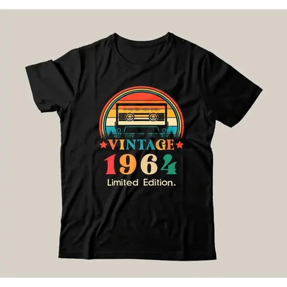 Camiseta Preta Casual  Fita Vintage Limited Editom Ano 1964