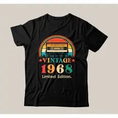 Camiseta Preta Casual  Fita Vintage Limited Editom Ano 1968