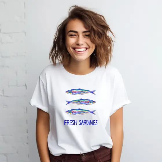 Camiseta Feminina Estampa Mar Sardinha Sardines Básica