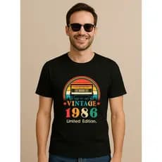 Camiseta Preta Casual  Fita Vintage Limited Editom Ano 1986