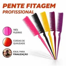 Pente de Fitagem Cabo Fino 3 Fileiras Escova Finalização Para Cabelos Cacheados, Crespos e Ondulados