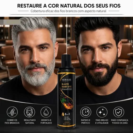 Shampoo Escurecedor Masculino e Feminino Sem Amônia Fim dos Fios Brancos e Aparência Mais Jovem
