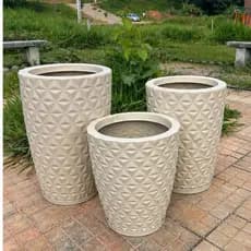 Kit 3 Vasos Para Plantas Polietileno Diamante Coluna Luxo Jardim Varanda  P/M/G