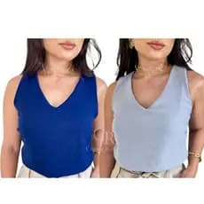 Kit com 2 Blusa Feminina Social Regata Alça Larga Tecido Duna Tendência Moda
