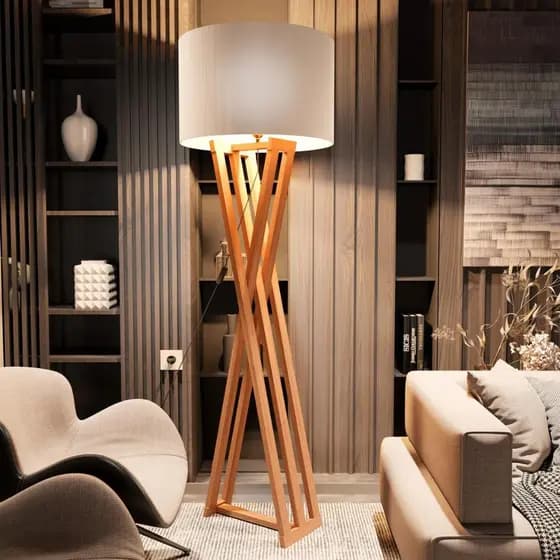 Abajur Luminária De Chão Star Detalhada Pés De Madeira Moderna Sala De Estar Escritório Decoração