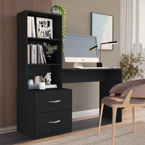 Mesa Escrivaninha Computador 2 Prateleiras 2 Gavetas Compacto Estudos Escritorio Quarto Moviano