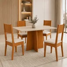 Conjunto Sala De Jantar Mesa Elo 100% MDF Com 4 Cadeiras Estofadas
