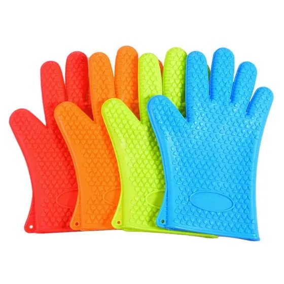 Kit Par de Luvas Termica Luva De Cozinha Forno Fogão Silicone 5 Dedos Lavável até 230 Graus PREMIUM