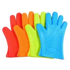 Kit Par de Luvas Termica Luva De Cozinha Forno Fogão Silicone 5 Dedos Lavável até 230 Graus PREMIUM