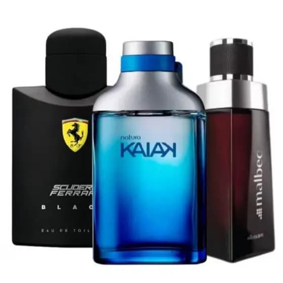 Kit 3 Perfumes Masculinos 100ml Inspirados Kaiak Ferrari Malbec Longa Duração Envio Imediato Oferta