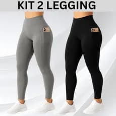 Calça Legging com bolso kit 2 calça Suplex Cós Largo Academia Fit Crossfit