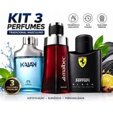 Kit 3 Perfumes Masculinos Ferrari + Malbec + Kaiak | Fragrâncias Importadas Marcantes Homem
