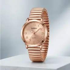 Relógio Feminino de pulso Quartz Pulseira Elástica analógico Redondo Dourado e Rose breto prata Moda Blogueira