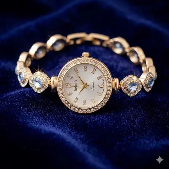 [4300]Relógio Feminino Diamond Elegance Luxo Quartzo Pulseira com Pedras Brilhantes