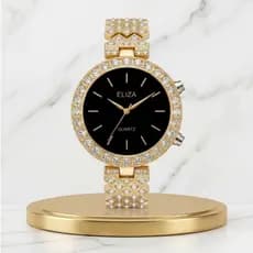 Relógio de pulso feminino de ouro com incrustações de diamantes, relógio de quartzo com numeração romana, leve e luxuoso