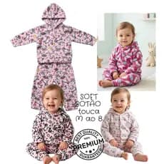 2 Peças (1 conjunto) Soft Menina G AO 8 Quentinho e Confortável -1 / 2 / 3 BOTÃO E TOUCA e 4 / 6 / 8 ABERTO SEM TOUCA