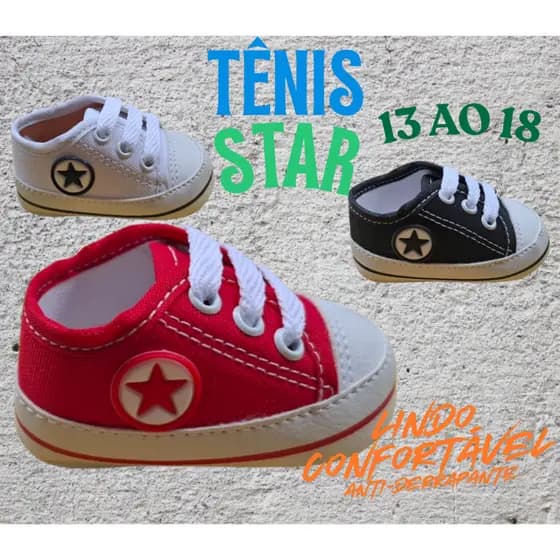 Tênis Baby Star Lindo, Confortável e Imperdível! 13 ao 18