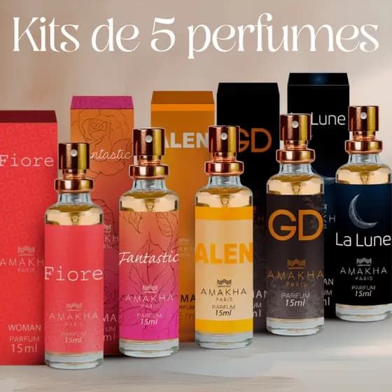 Kit 5 Perfumes 15ml Alta Fixação Fragrâncias Femininas Masculinas Fortes e Marcantes
