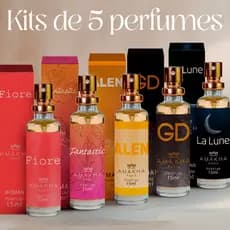 Kit 5 Perfumes 15ml Alta Fixação Fragrâncias Femininas Masculinas Fortes e Marcantes
