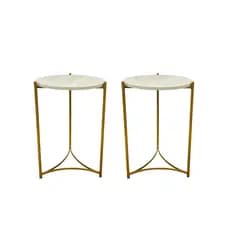 Dupla de mesa lateral redonda de canto em ferro 70 altura dourado preto para sala resistente linda