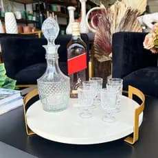 Bandeja Redonda Decorativa Alça em Ferro Laqueada Maravilhosa