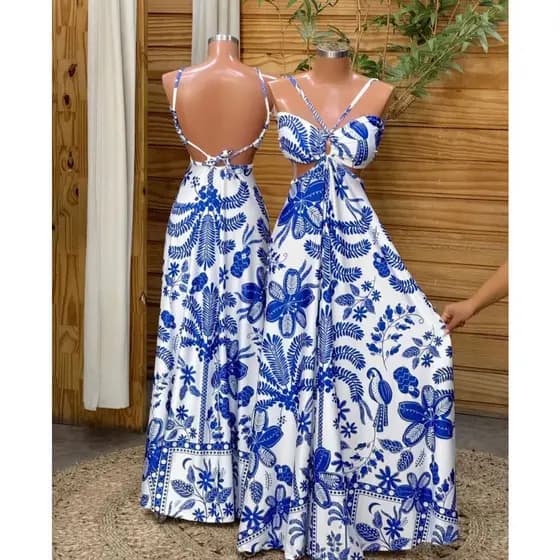 VESTIDO CAMILA ARARA AZUL - vestido longo feminino thaina estamapa flores amaracao cruzada