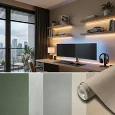 Papel de Parede Adesivo Linho Palha Verde Cinza Bege Autocolante Sala Quarto
