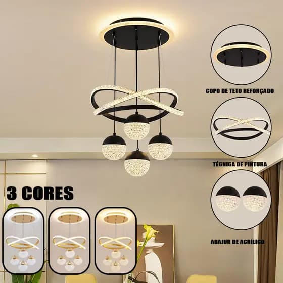 Lustre para Sala de Jantar Quarto 3 Cores 110V-220V Moderno Acrílico Bivolt Romântico Starry Sky O16