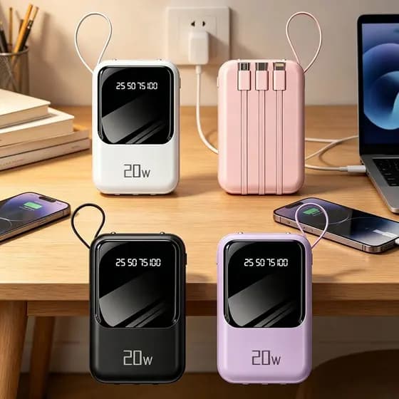 Carregador Portátil 10000mAh Indução para 4 cables iPhone/Android de energía digital LED A6