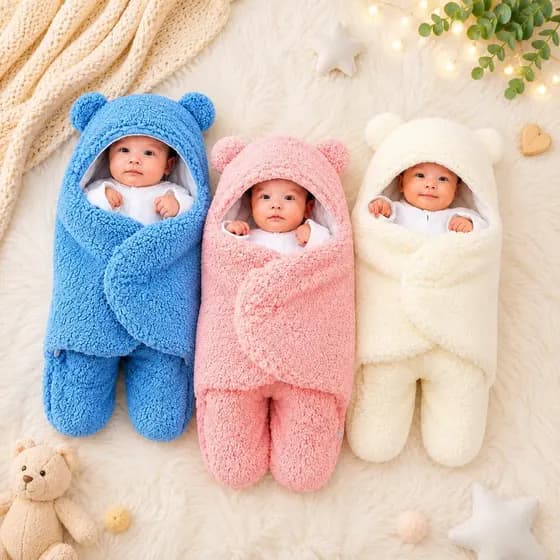 Saco de Dormir Bebe Ursinho com Sherpa Inverno Menina e Menino Charutinho Enrolar o Bebe