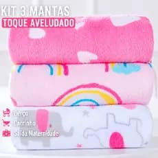 KIT 3 MANTAS Cobertor De Bebê Estampada 1,00 x 0,90m Menina e Menino Cobertinha De Berço