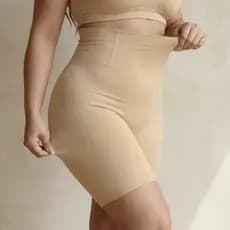 Cinta Shorts Modeladora Bermuda Cós Alto Efeito Lipo Treino 4 Barbatanas Aço Não Enrola