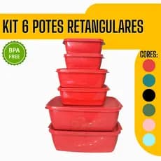 Kit 6 Potes Tipo Tupperware Retangulares Armazenamento Marmita Freezer/Micro-ondas Sem BPA