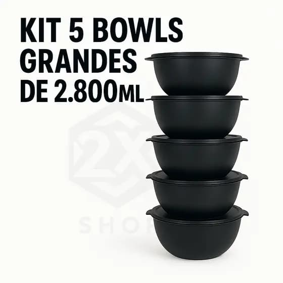 Kit 5 Potes Plásticos Bowl 2800ml Grandes Herméticos Cozinha Organizador Alimentos Resistente
