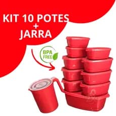 Kit Pote de Plástico e Jarra Vasilhas 11 Peças, Organizadora Com Tampa Plastico e Tapoer