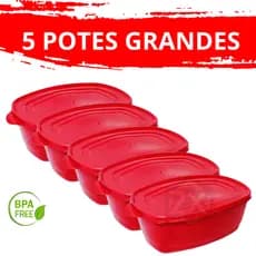 Kit 5 Potes Grandes de 1600 ML Premium Free BPA Frezeer e Micro-Ondas