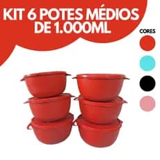 Kit Completo 6 Bowls Médios 1000ML – Potes Plásticos Reutilizáveis Sem BPA Freezer Micro-ondas Medio