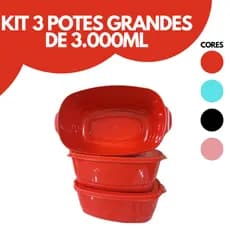 Kit 3 Potes Retangular Grandes de 3000 ML Premium Free BPA Frezeer e Micro-Ondas Pote Grande