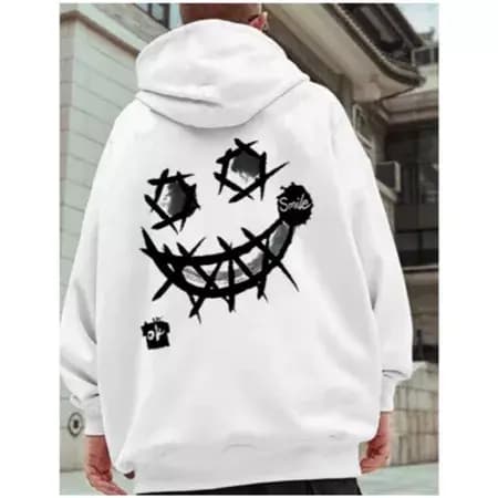 Moletom Canguru Smile Riscado Unissex Masculino e Feminino Streetwear Flanelado Blusa de Frio Promoção